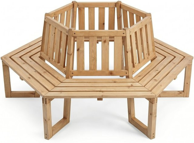 Prestige Home Living Outdoor 6-Eckige Baumbank aus Tannenholz in Braun, B/T/H: 205 x 178 x 90 cm - Bild 1