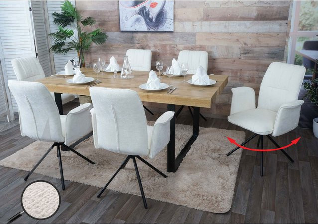 6er-Set MCW Esszimmerstuhl N99 mit Armlehnen in Beige, drehbar mit Auto-Return Funktion, Chenille Stoff, Öko-Tex zertifiziert - Bild 1