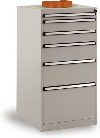 Manuflex BASETEC Schubfachschrank TP1046.0002 Stationär mit 6 abschließbaren Schubfächern, Lichtgrau und Brillantblau - Bild 1