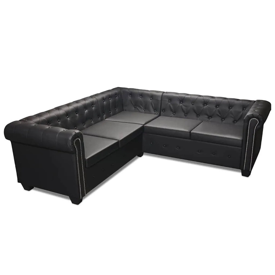 vidaXL Chesterfield Ecksofa 5-Sitzer in Schwarz aus Kunstleder mit Holzrahmen, L-Form, B: 205 cm, T: 142,5 cm, H: 73 cm - Bild 2
