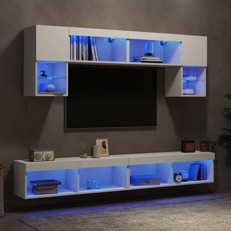 VIDAXL Moderne 6-tlg. Wohnwand mit LED-Beleuchtung in Weiß aus Holzwerkstoff inklusive TV-Schrank - Bild 1