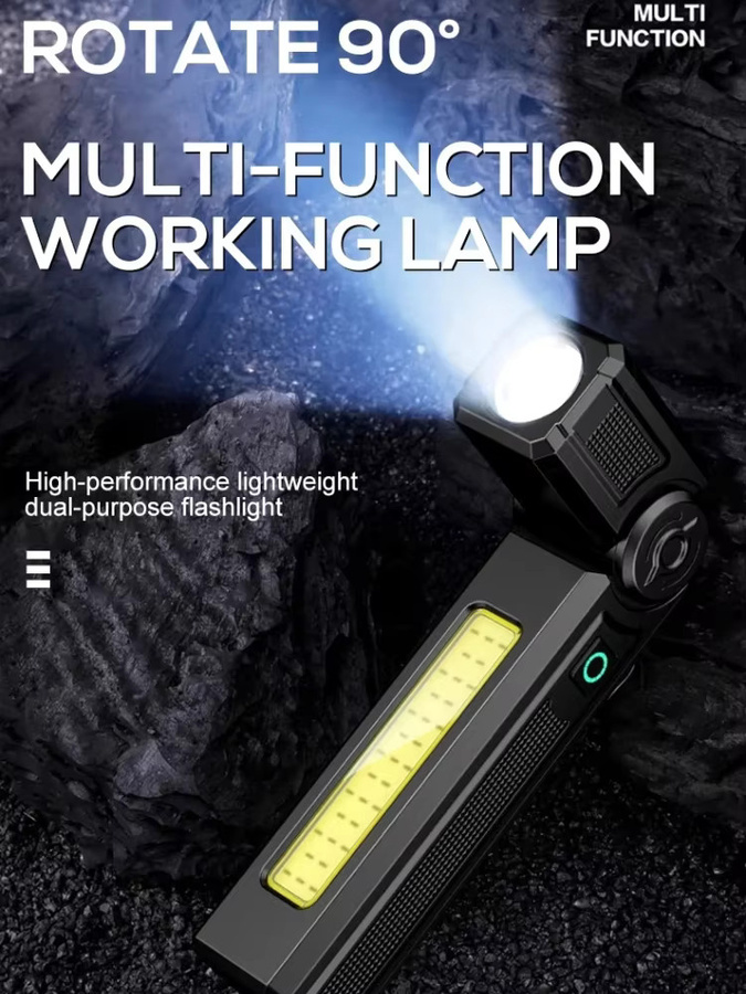 Heinast COB-Taschenlampe mit Magnet und Klappfunktion, wiederaufladbare LED-Arbeitslampe in Schwarz-Rot mit Warnblitzlicht für Camping und Autoinspektion - Bild 7