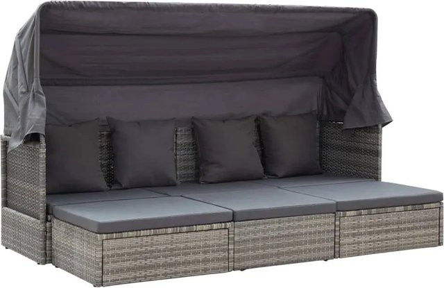 vidaXL Garten-Sonneninsel aus Poly Rattan mit Sonnendach und Beistelltisch in Grau - Bild 1