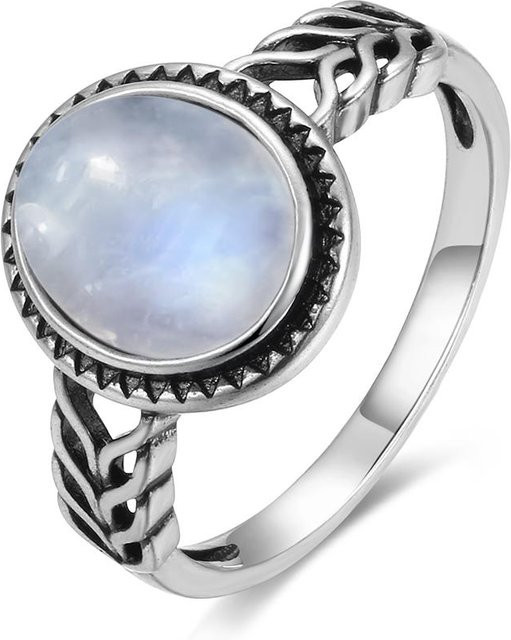 Ring 925 Silber, Mondstein, Blumenring, Damen Herren, Ringgröße 10 - Bild 1