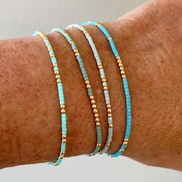 Armband-Set 4 Stück, Glasperlen, Messing, Gold, Damen - Bild 1