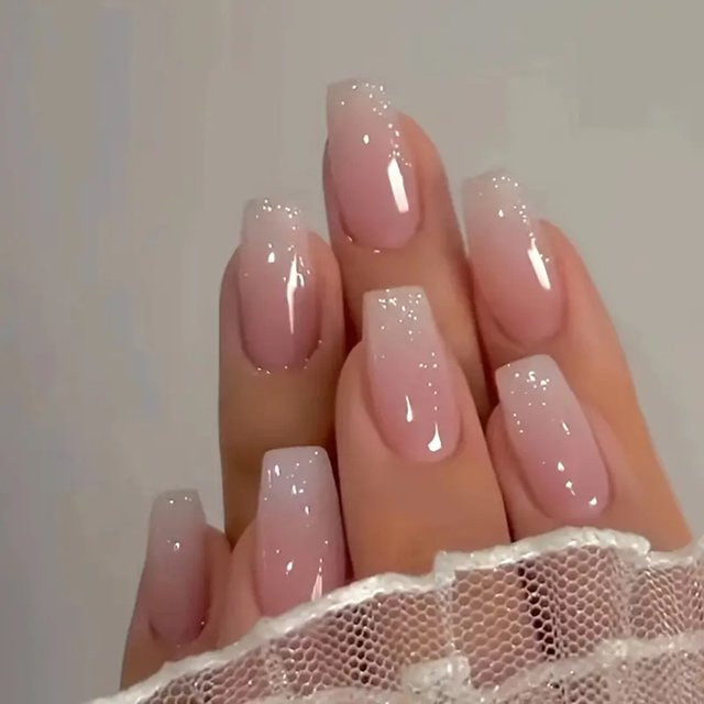 Ballerina-Nägel zum Aufdrücken, rosa Farbverlauf, glänzend, 24 Stück, Damen - Bild 1