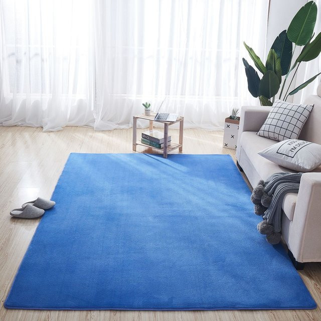 Verdickter Korallen-Samt Teppich in Blau, Saugfähige Bodenmatte für Wohnzimmer, Schlafzimmer, Küche und Badezimmer, B/T: 140 x 200 cm - Bild 1