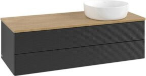 V&B Antao Waschtischunterschrank mit Frontstruktur und LED-Beleuchtung, Blau, Eiche Honig, B/T/H: 120 x 36 x 50 cm - Bild 1
