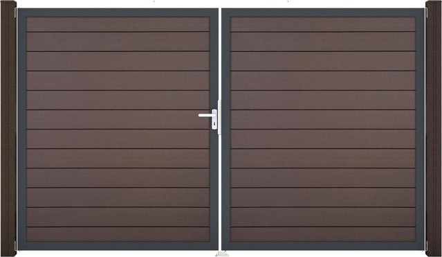 GroJa Solid Steckzaun Tor Doppelflügel DIN Links DB Terra in Braun aus Aluminium und BPC - Bild 1