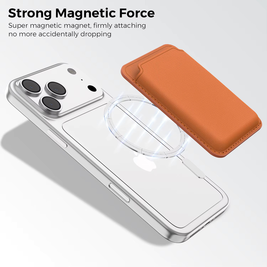 Magnetisches Kreditkartenetui für Samsung und iPhone 12 bis 17 Pro Max, MagSafe Business-Kartenhalter-Tasche von RPKKS in Schwarz und Orange - Bild 2