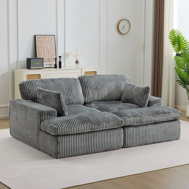 Vankel 2-in-1 Click-Clack Schlafsofa aus grauem Cord mit passenden Streukissen - Bild 1