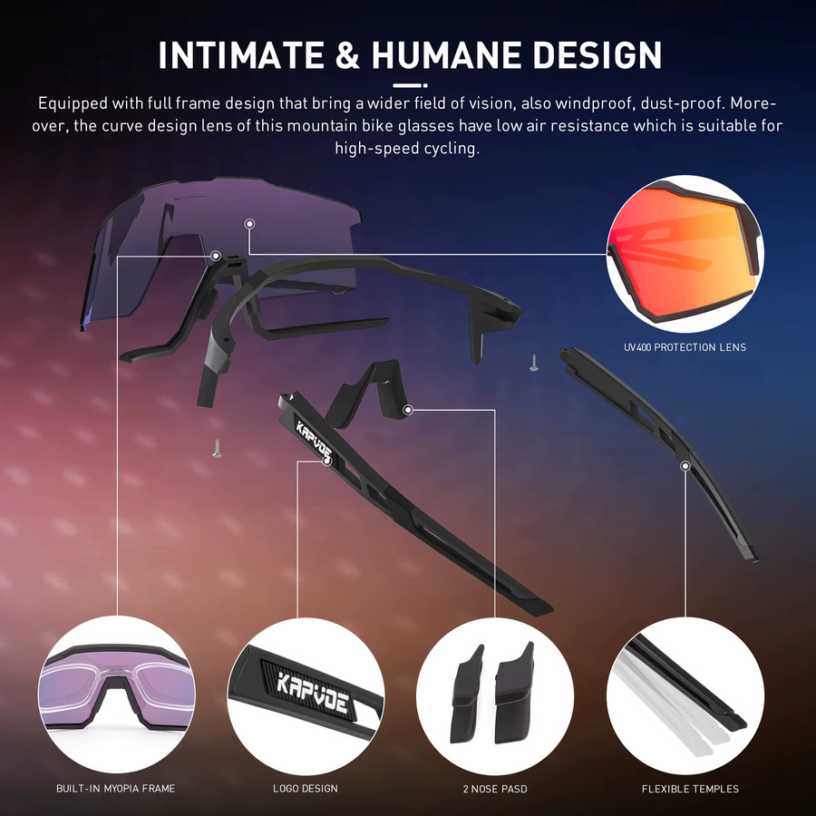 Kapvoe Sportsonnenbrille, Vollrand, Kunststoff, Wrap - Bild 5