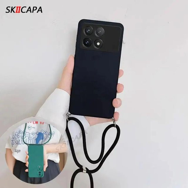 Motorola Crossbody Halsketten-Lanyard-Hülle aus weichem Silikon TPU mit Kameraschutz in Schwarz für Moto G96 G86 Power G85 G84 G75 G56 - Bild 1