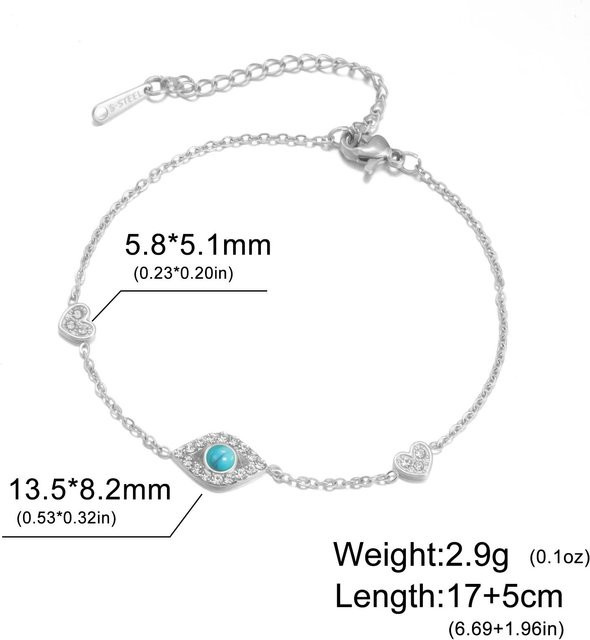 Armband Damen, Edelstahl, blauer Zirkon, böser Blick, 17-22 cm - Bild 1