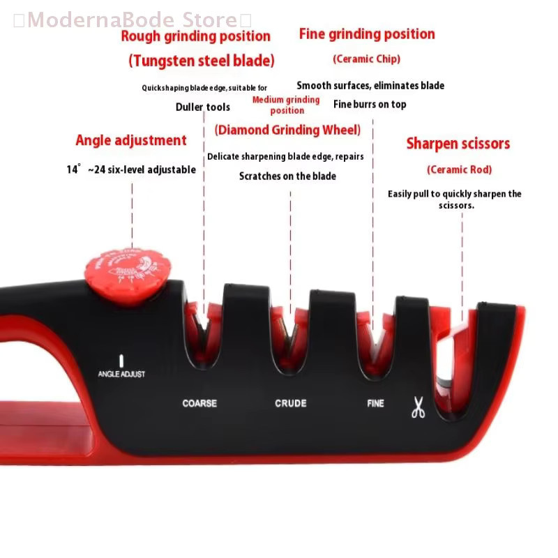Hoeaden 4-in-1 Messerschärfer mit verstellbarem Winkel in Rot für Küchenmesser und Scheren - Bild 3