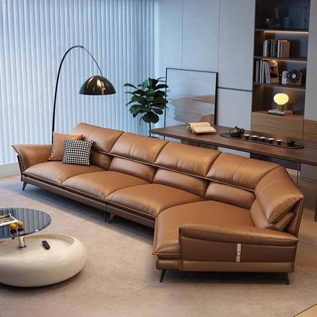 UOSU Modernes Ecksofa aus echtem Leder in Braun für Wohnzimmer und Schlafzimmer - Bild 1