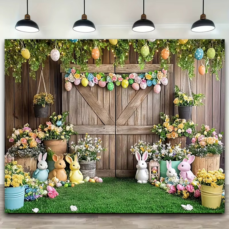 VIKAMA Osterhase Wanddekoration mit Frühlingsmotiv und Blumen-Fotografie-Hintergrund in Multicolor - Bild 2
