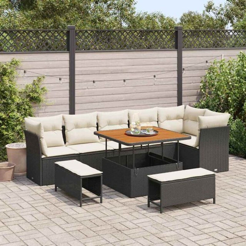 Vidaxl Garten-Sofa-Set aus 9 Teilen in Schwarz im modernen Poly-Rattan-Design - Bild 1