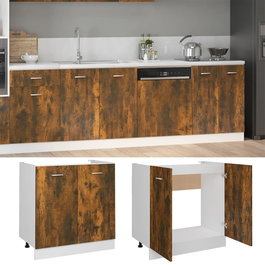 vidaXL Spülenunterschrank in Räuchereiche mit Türen und Regalböden, B/T/H: 80 x 46 x 81,5 cm - Bild 3