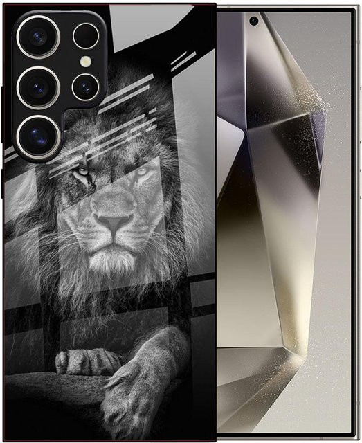 Samsung Handyhülle mit Löwenkopf Design und gehärtetem Glas in Schwarz für S24 und Galaxy A06 - Bild 1