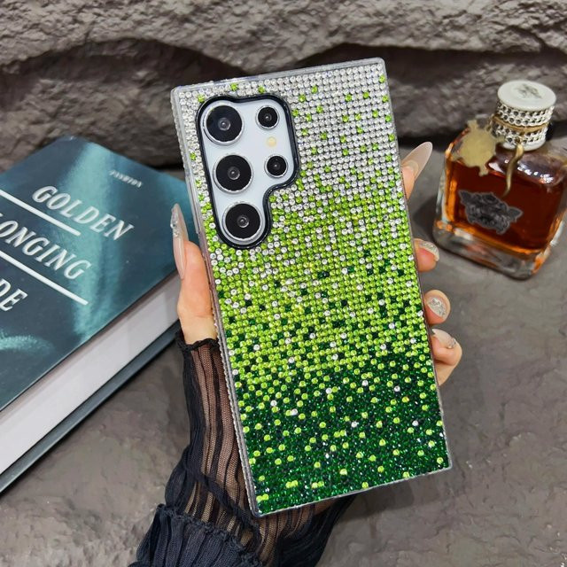 Glitzer Diamant Farbverlauf Handyhülle für Samsung Galaxy S24 Ultra S23 S22 Plus S21 S20 Note 20 Ultra in Grün mit Bling Strass und stoßfestem Schutz - Bild 1