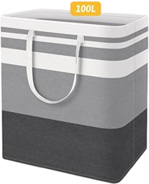 Zusammenklappbarer Wäschekorb von Yiran Furniture in Grau mit Griffen aus Naturfasern und Stoff - Bild 1