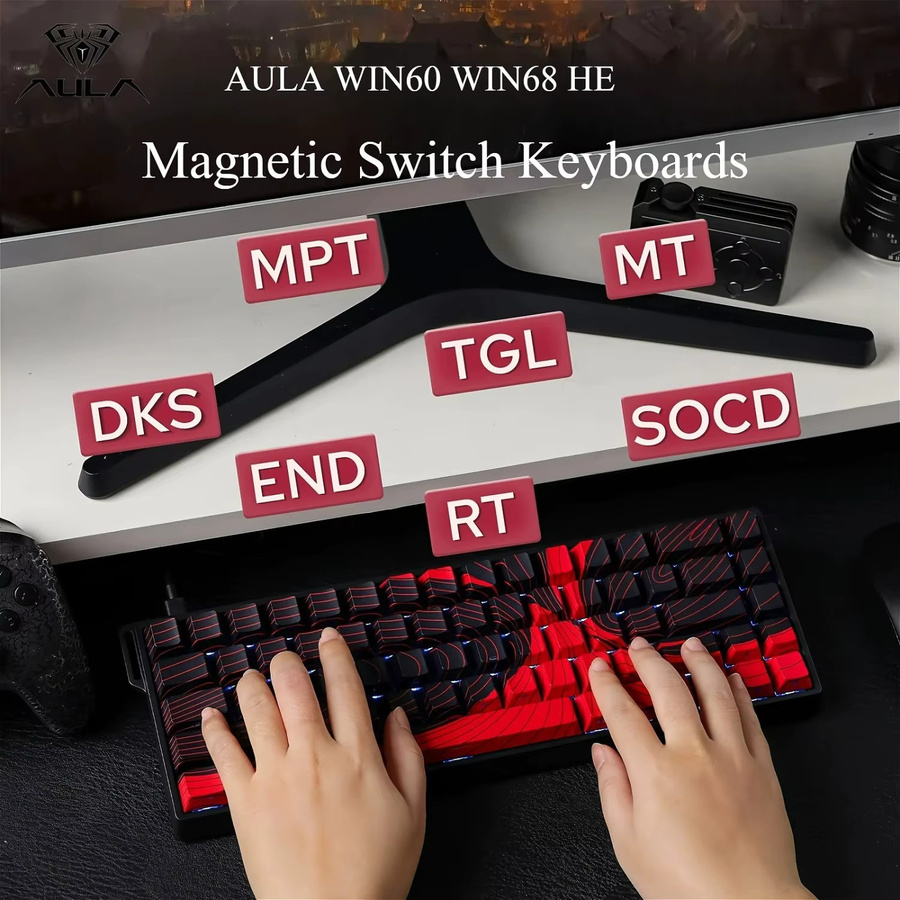 AULA WIN60 WIN68 HE Gaming-Tastatur mit Magnetschaltern, 60% und 68% Layout, RGB, Hotswap und 8K Polling Rate, Schwarz - Bild 2