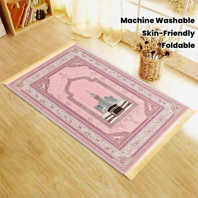 VIKAMA Islamische Gebetsmatte in Rosa mit Kaaba-Muster und Quasten, weiche Anbetungsmatte für dein Zuhause - Bild 1