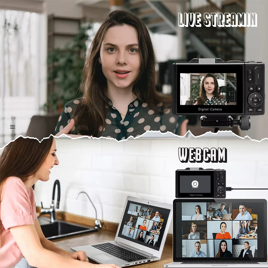 Ourlife Kompakte digitale 4K Fotokamera mit 18X Digitalzoom, WiFi und 180 Grad Flip-Screen, Schwarz - Bild 2