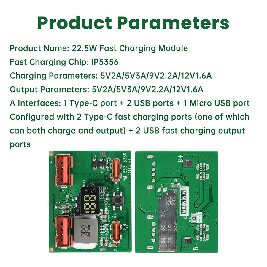 22,5 W Schnelllademodul für DIY Power Bank Kits mit Unterstützung für PD, QC und VOOC in Grün - Bild 2