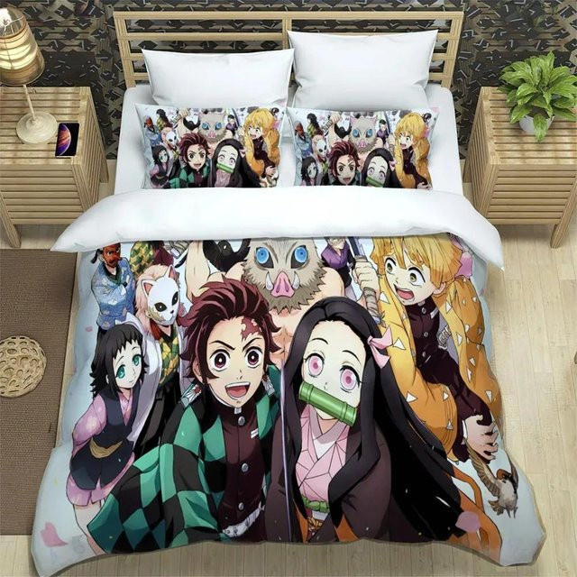 Demon Slayer Bettwäscheset von Binchi Fitness mit Bettbezug und Kissenbezug, Japanischer Manga Design, Mehrfarbig, B/H: 140 x 200 cm - Bild 1