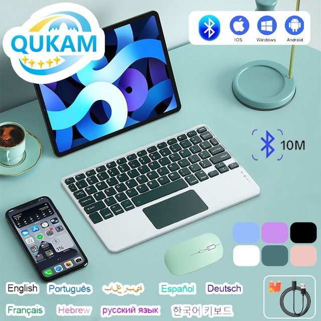 QUKAM Drahtlose Bluetooth-Tastatur mit Touchpad und Maus für iPad, Android, iOS und Windows, Spanisch (QWERTY ES) - Bild 1