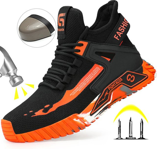 Yuxiang Sicherheitsschuhe für Herren in Orange und Schwarz mit Stahlkappe und durchtrittsicherer Gummisohle nach EN ISO 20345 - Bild 1