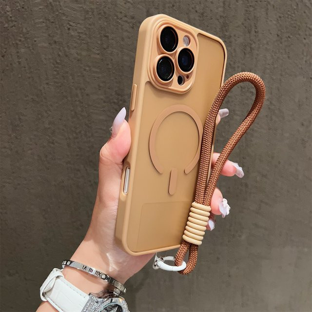 Transparente MagSafe Handyhülle mit Lanyard-Handgelenkschlaufe für iPhone 11 bis iPhone 17 Pro Max Plus, stoßfeste Schutzhülle in Transparent und Grün - Bild 1