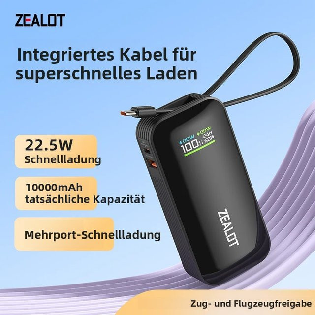 ZEALOT Y5200 Powerbank mit Farbdisplay, 10000mAh, 22,5W Schnellladegerät, Schwarz - Bild 1