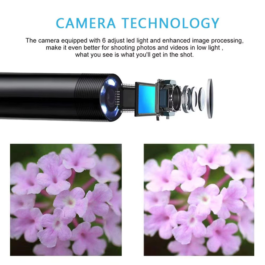 XinFe Typ-C Endoskop-Kamera mit 6 einstellbaren LEDs, flexibles USB Boreskop für Android und PC, Schwarz, Durchmesser: 5,5 mm / 7,0 mm - Bild 2