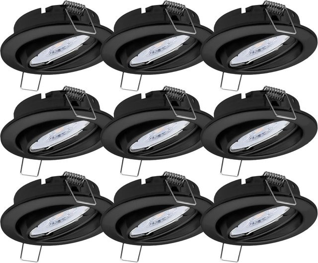 Oktaplex 9er Set Dijon Einbaustrahler Schwarz, dimmbar und schwenkbar, inkl. LED Modul Warmweiß 5W, 380lm - Bild 1
