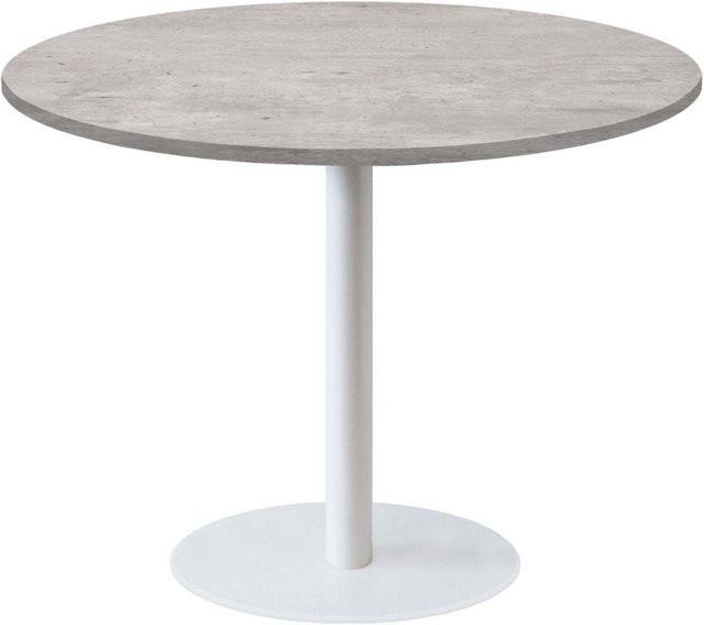 RestooTab Tisch Rome XL rund mit Stein-Dekor in Grau und weißem Gestell, Durchmesser: 120 cm, Höhe: 75 cm - Bild 1