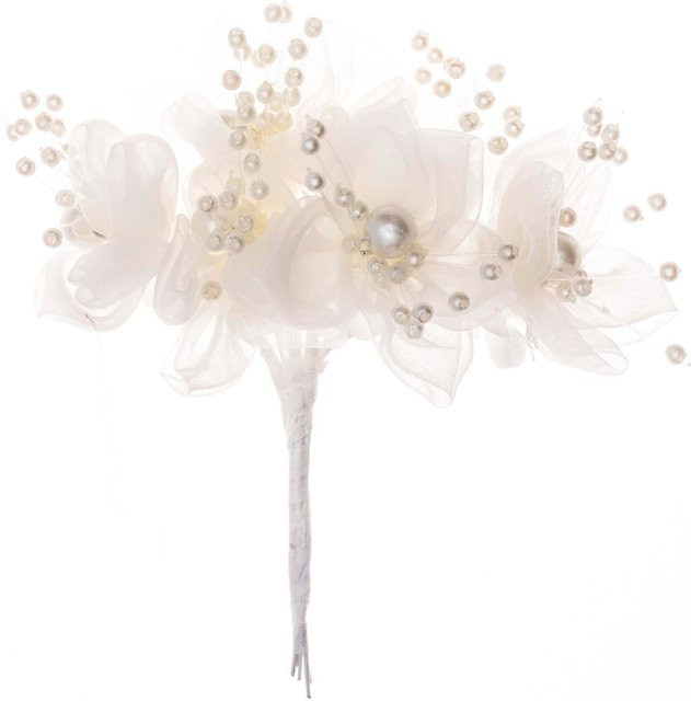 idee. Creativmarkt Organza-Blüten mit Perlen in Creme, 6 Stück - Bild 1