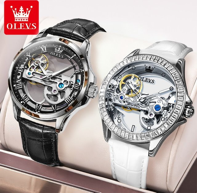 OLEVS Armbanduhr, Automatik, Analoguhr, Edelstahl, Leder, Silber, Unisex - Bild 1