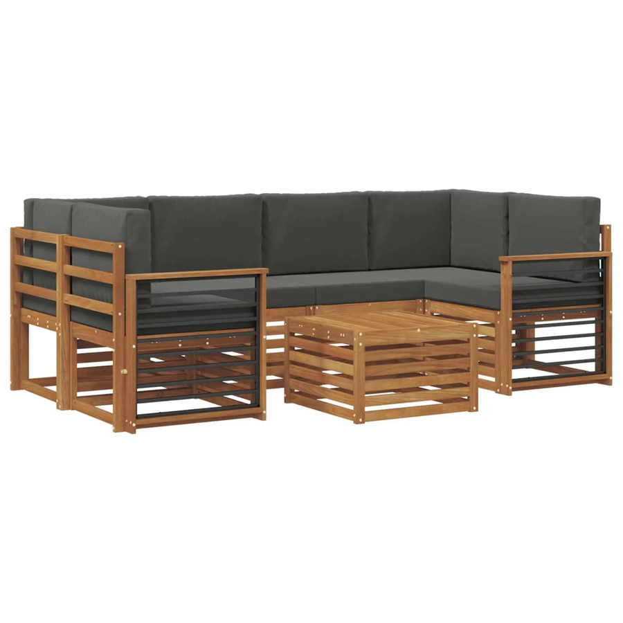 vidaXL Sofagarnitur 7-teilig aus Massivholz Akazie in Natur und Anthrazit mit L-Form und Polstern - Bild 2