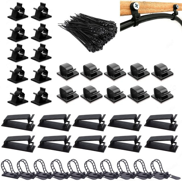 SZKOSTON 140-teiliges Kabel-Organizer-Set in Schwarz für Auto, Zuhause und Büro mit selbstklebenden Kabelklemmen und Kabelbindern - Bild 1