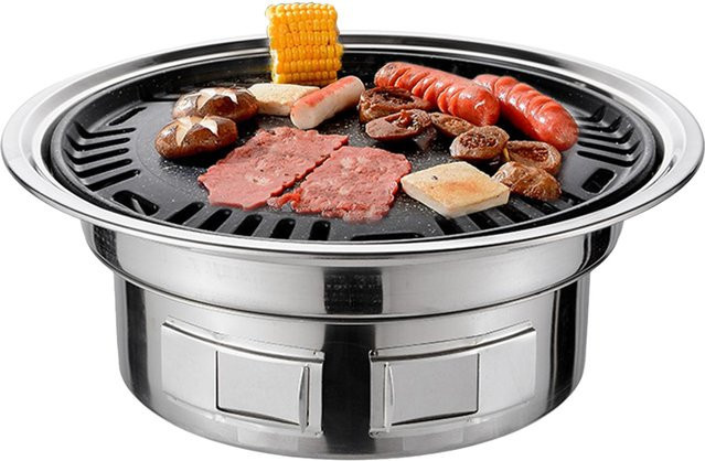 Igeteck Koreanischer BBQ-Grill, multifunktionaler runder Holzkohlegrill für Camping und Tischbetrieb, Silber - Bild 1