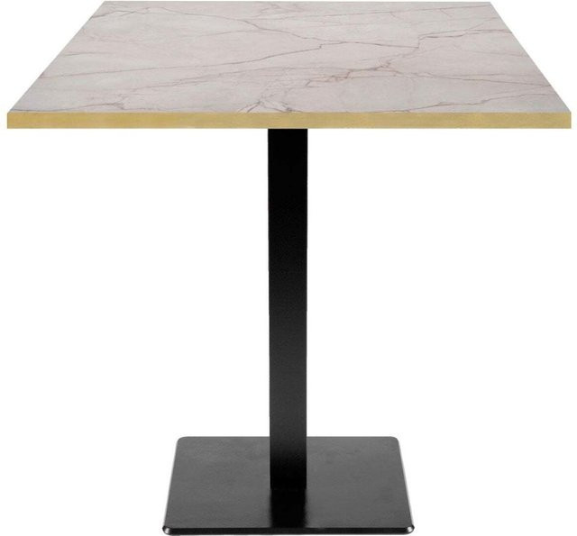 RestooTab Tisch Milan quadratisch, Wollweiß/Marmoriert mit messingfarbenen Kanten und schwarzem Gestell, B/T/H: 70 x 70 x 75 cm - Bild 1
