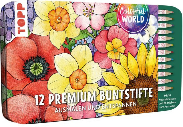 Topp Colorful World Designdose mit 12 Buntstiften, floral, Set - Bild 1