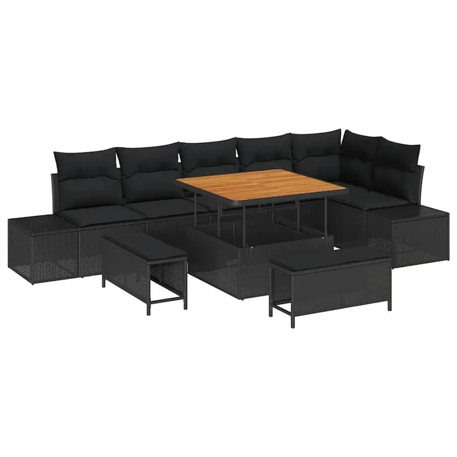 vidaXL Garten-Sofa-Set aus Poly-Rattan in Schwarz mit 9-teiligem Set inklusive Kissen und Couchtisch für Garten, Balkon oder Terrasse - Bild 2