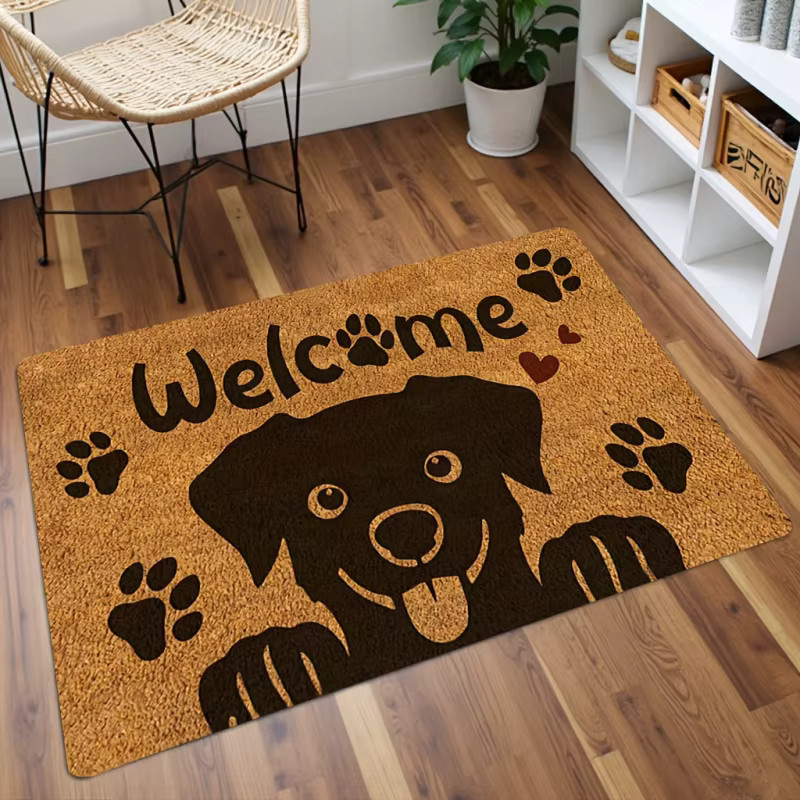 VIKAMA Willkommensmatte mit Welpenpfotenmuster in Braun, Rechteckige Fußmatte aus Kokosfaser für den Eingangsbereich, Wohnzimmer und Schlafzimmer, B/T: 60 x 40 cm - Bild 1