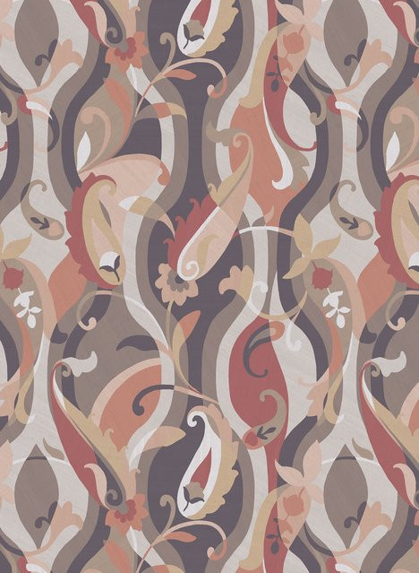 Osborne & Little Tapete Castillo Floral Contemporary in Charcoal und Terracotta aus Vlies - Bild 1