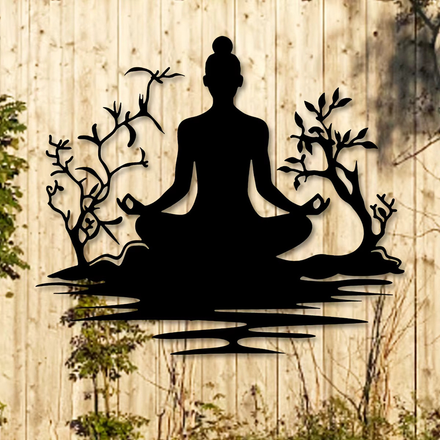 DDPNKL Moderne Buddha-Statue aus Metall mit Zen-Baum-Design in Schwarz-Gold für die Tischdekoration - Bild 3