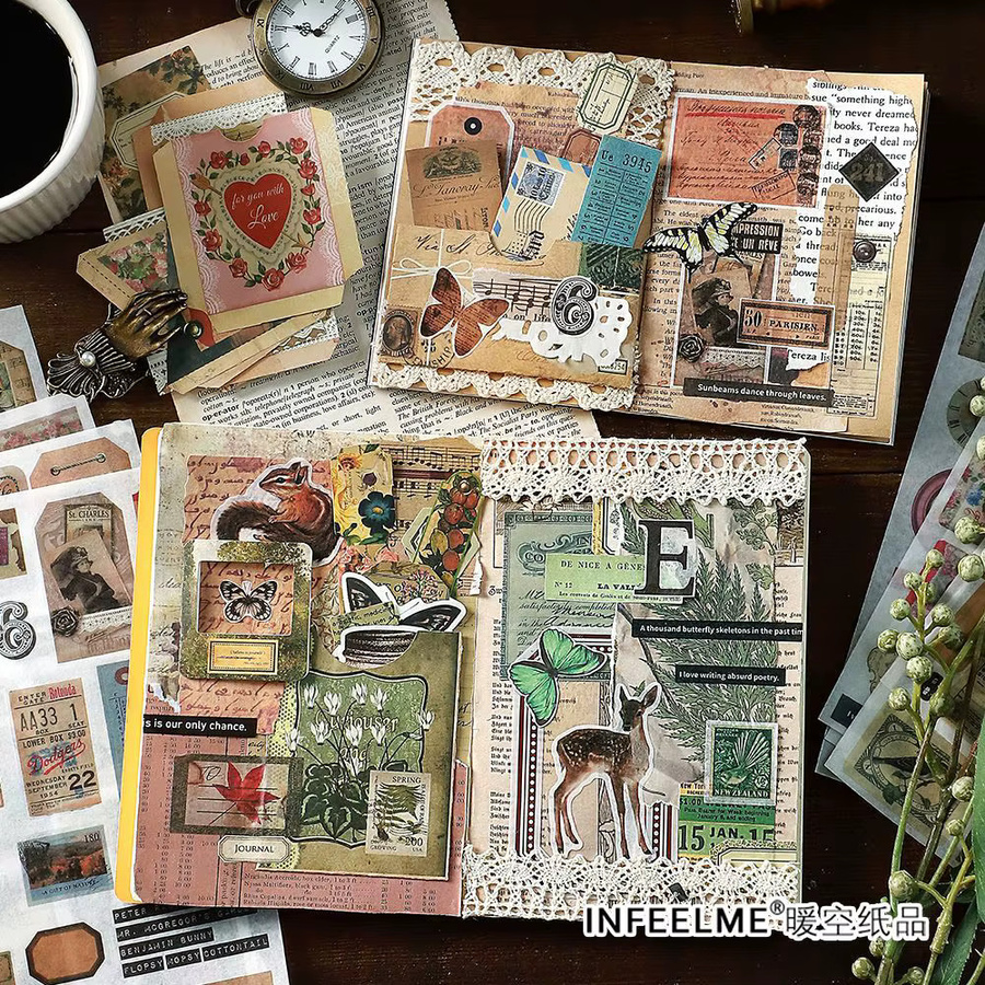 Vintage dekorative Etiketten Aufkleber für Scrapbooking und DIY, 6 Blatt pro Packung, Mehrfarbig - Bild 3